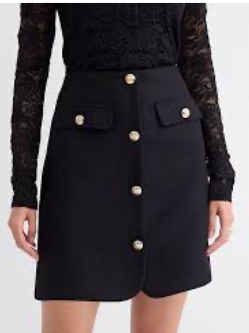 Loft Claasy Black Wool Blend Mini Skirt with Gold Buttons Sz 6 petite
Timeles